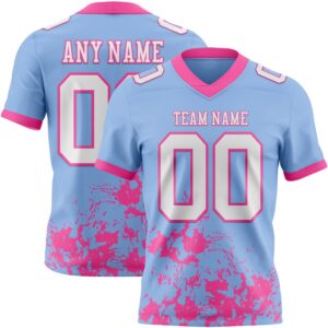 Custom Light Blue White-Pink 3D Pattern Splash Authentic Football Jersey